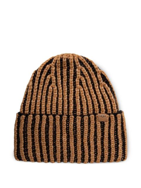 UGG logo-patch striped beanie set - Neutrals