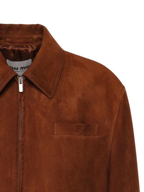 Miu Miu zip-up suede jacket - Brown