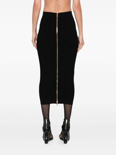 Balmain cable-knit button-front midi fitted skirt - Black