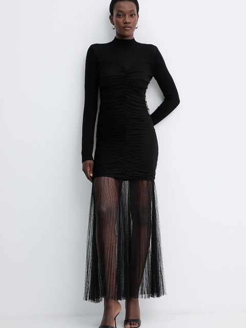 Twinset sukienka kolor czarny maxi rozkloszowana 252TT3262