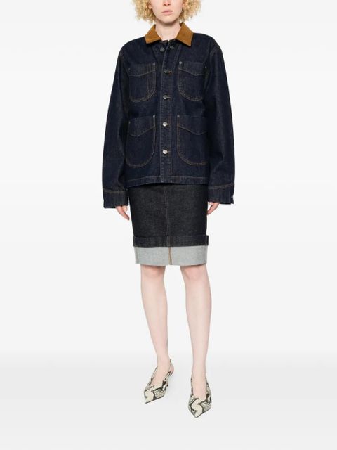 KHAITE Wyatt corduroy-collar denim jacket - Blue - zdjęcie produktu nr 1