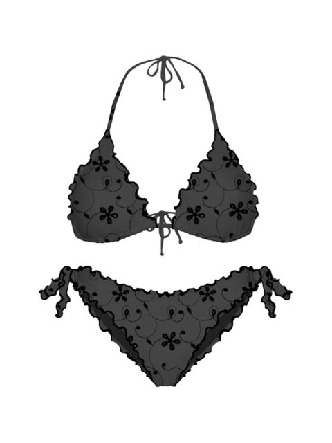 MC2 Saint Barth floral-embroidered ruffled bikini - Black - zdjęcie produktu nr 1