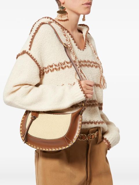 ISABEL MARANT Oskan Moon raffia studded shoulder bag - Brown - zdjęcie produktu nr 2