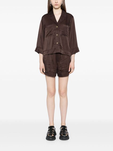 GANNI washed satin cropped shirt - Brown