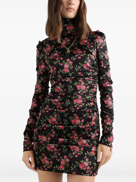 Dolce & Gabbana ruched floral mini dress - Black