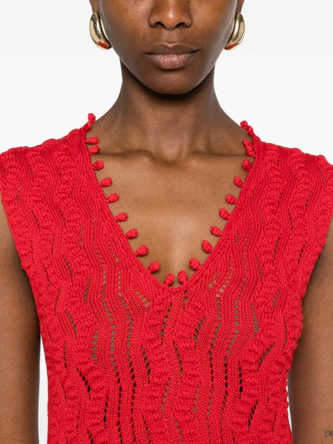 Jil Sander pom-pom V-neck midi dress - Red