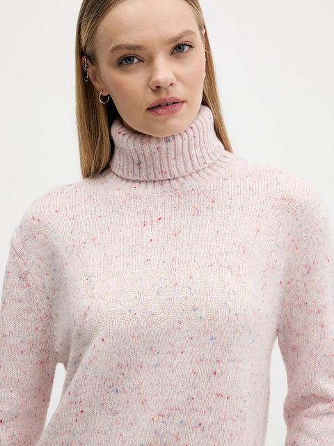 Tommy Jeans sweter z dodatkiem wełny damski kolor różowy z golfem DW0DW21687