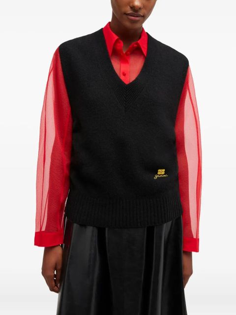 GANNI tie-detail V-neck vest - Black