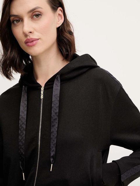 BOSS bluza lounge damska kolor czarny z kapturem gładka 50545635