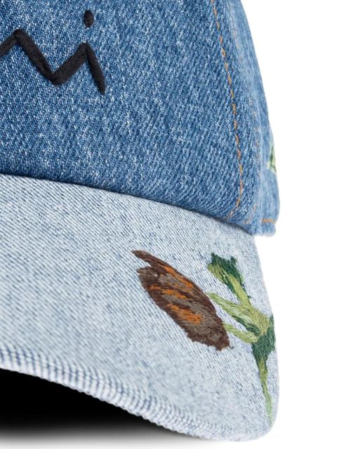 Marni embroidered denim cap - Blue