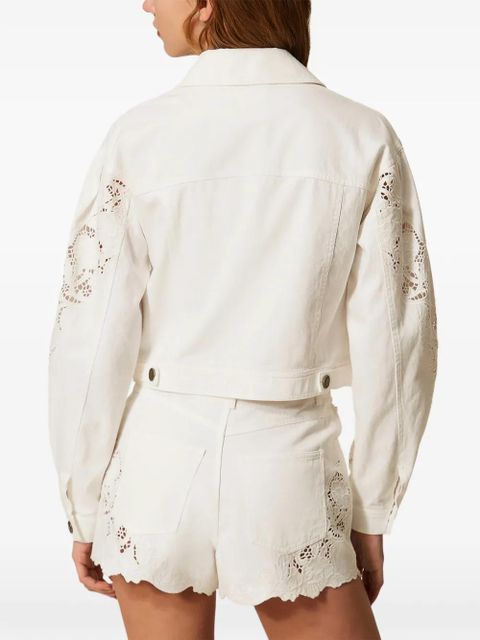 TWINSET lace-detail denim jacket - White