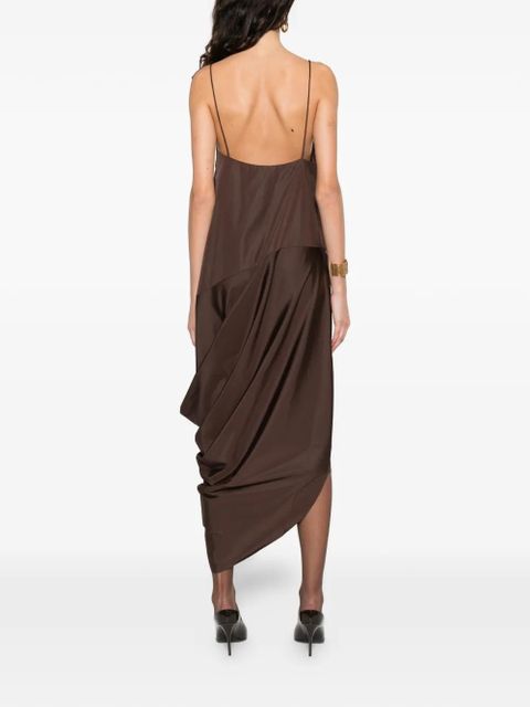 St. Agni paper-taffeta drape-detail midi dress - Brown