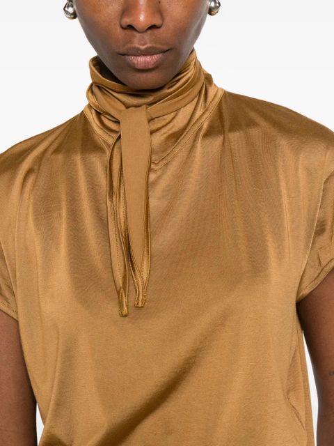 LEMAIRE tie-neck short-sleeve T-shirt - Brown