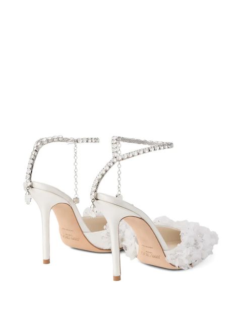Jimmy Choo Saeda crystal-strap floral pumps - White