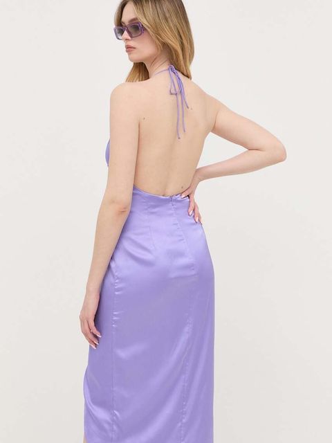 Bardot sukienka kolor fioletowy midi dopasowana