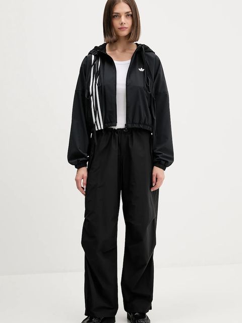 adidas Originals bluza Ribbon Off Placed 3 Stripes Tracktop damska kolor czarny z kapturem z aplikacją JX2698