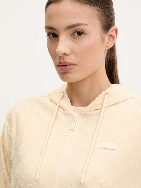 Guess bluza PEONY damska kolor beżowy z kapturem wzorzysta V5GQ00 KCT02