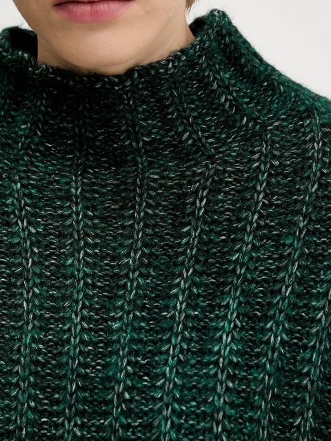 HUGO sweter z dodatkiem wełny damski kolor zielony ciepły z półgolfem 50550210