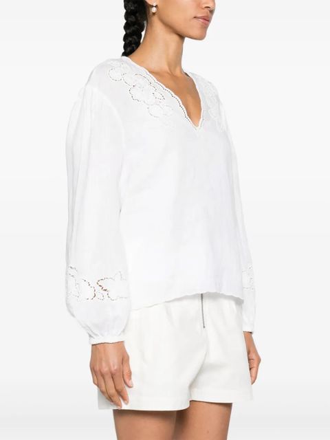 TWINSET floral-embroidered linen blouse - White