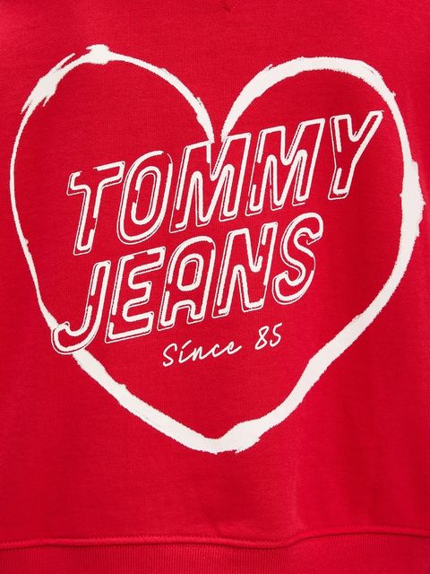 Tommy Jeans bluza bawełniana damska kolor czerwony z kapturem z nadrukiem DW0DW21408