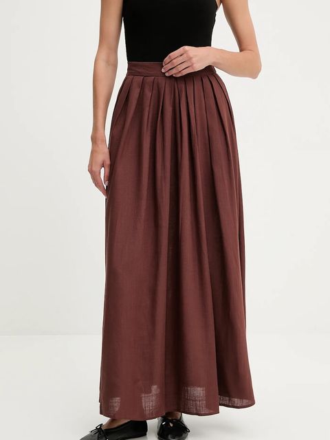 Answear.LAB spódnica z lnem kolor brązowy maxi rozkloszowana - zdjęcie produktu nr 1