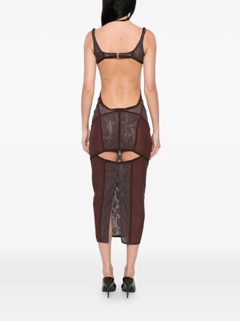 The Attico lace-panelled midi dress - Brown