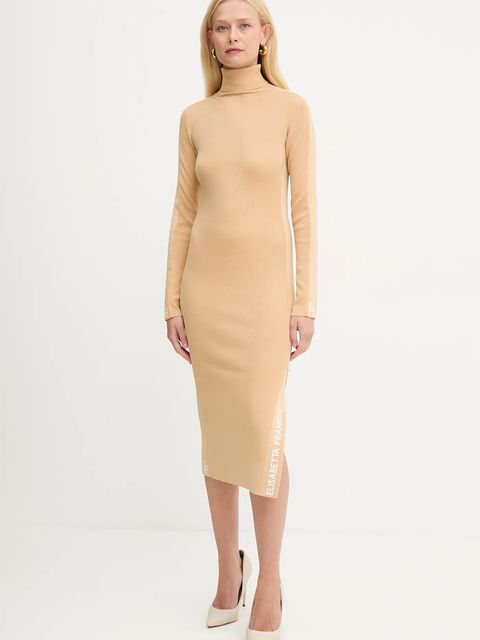Elisabetta Franchi sukienka kolor beżowy midi dopasowana AM03S56E2 - zdjęcie produktu nr 1