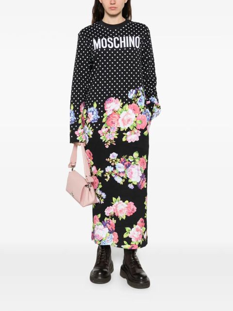 Moschino polka-dot floral-print midi dress - Black - zdjęcie produktu nr 2