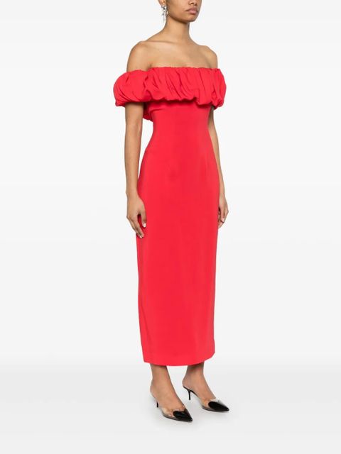 Rowen Rose Bardot-neckline midi dress - Red
