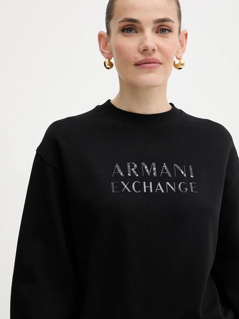 Armani Exchange bluza bawełniana damska kolor czarny z nadrukiem XW000747 AF16114