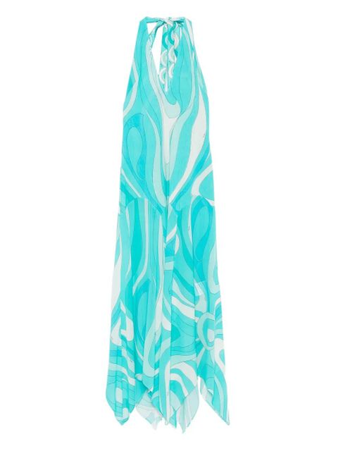 PUCCI Marmo-print V-neck asymmetric dress - Blue - zdjęcie produktu nr 1