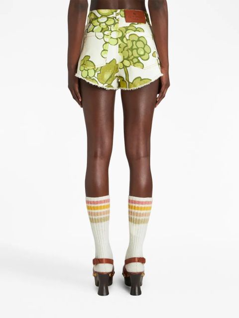 ETRO Berry-print denim shorts - Green
