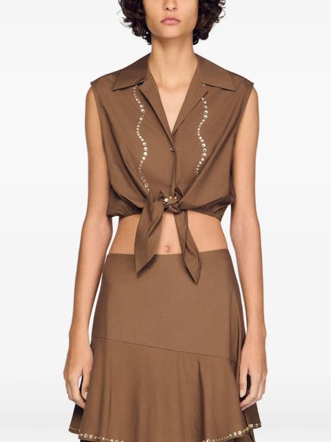 SANDRO rhinestone-embellished tie-up hem shirt - Brown - zdjęcie produktu nr 2