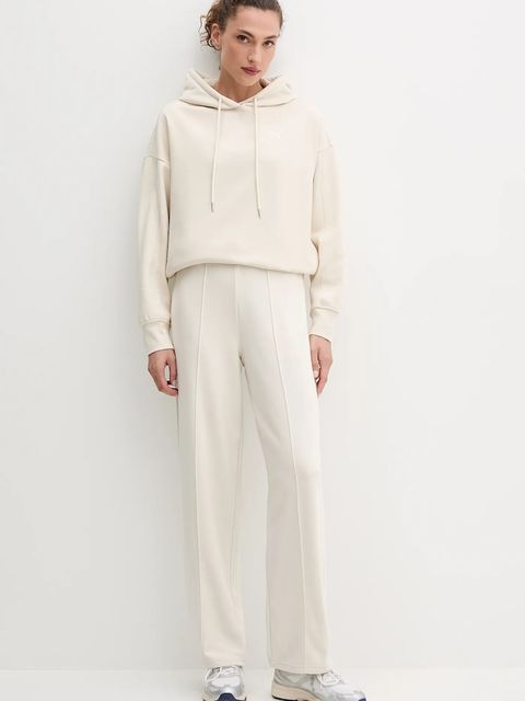 Puma spodnie dresowe damskie kolor beżowy gładkie 688129 - zdjęcie produktu nr 2