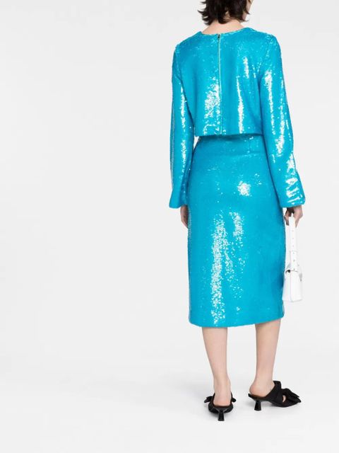 GANNI sequin-embellished midi skirt - Blue