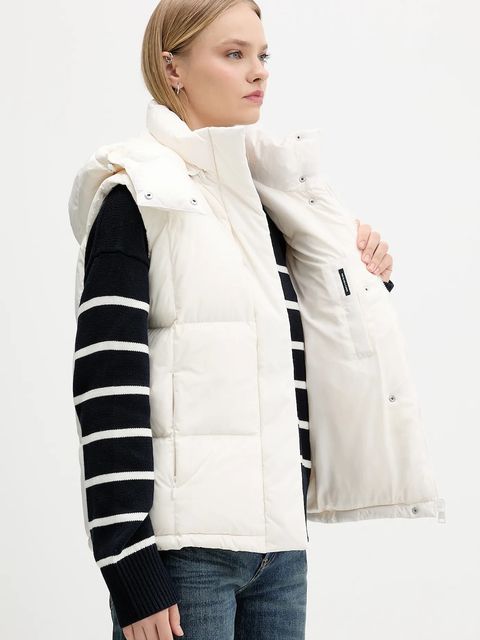 Tommy Jeans bezrękawnik puchowy kolor beżowy zimowy DW0DW21627