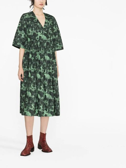 GANNI organic cotton V-neck midi dress - Green - zdjęcie produktu nr 2