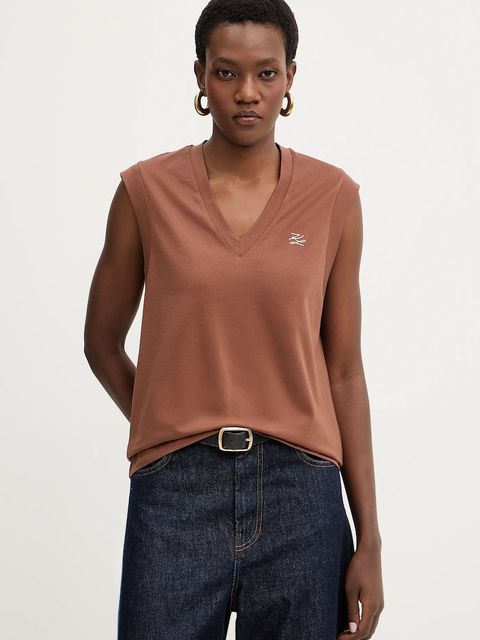 Karl Lagerfeld top bawełniany kolor brązowy B1W17012 - zdjęcie produktu nr 1