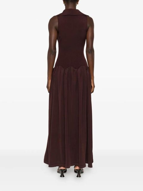 Self-Portrait SELF-PORTRAIT RIBBED KNIT MIDI DRESS BROWN