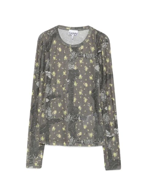 GANNI floral-print long-sleeve T-shirt - Green - zdjęcie produktu nr 1