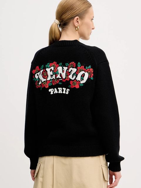 Kenzo kardigan wełniany x Verdy damski kolor czarny ciepły FF52CA4773CX.99J