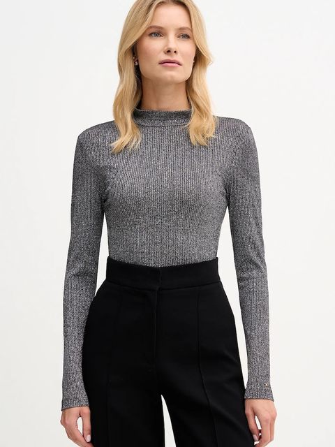 Tommy Hilfiger longsleeve damskie kolor szary z półgolfem WW0WW49391 - zdjęcie produktu nr 1