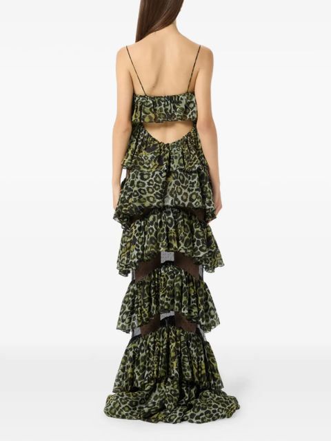 Blumarine ruffled animal-print maxi dress - Green