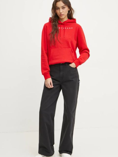 Tommy Jeans bluza damska kolor czerwony z kapturem DW0DW17324