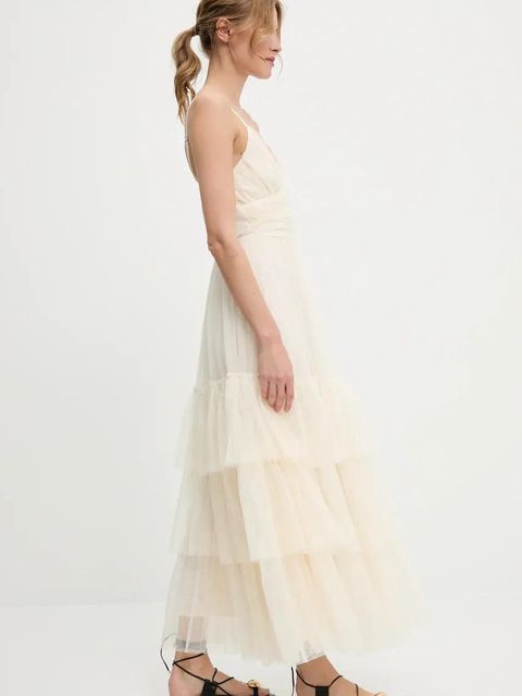 Answear.LAB sukienka kolor beżowy maxi rozkloszowana