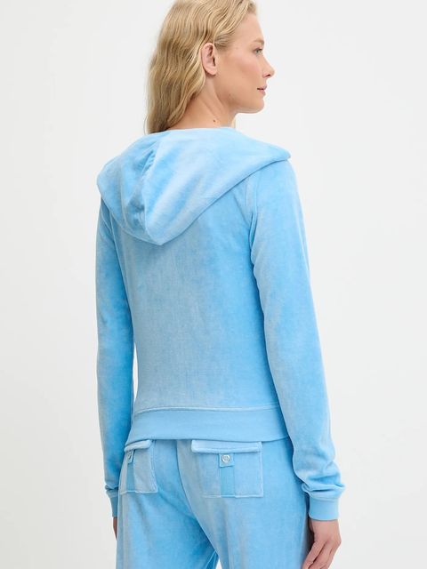 Juicy Couture bluza HERITAGE ROBYN HOODIE damska kolor niebieski z kapturem z aplikacją JCSEBJ007