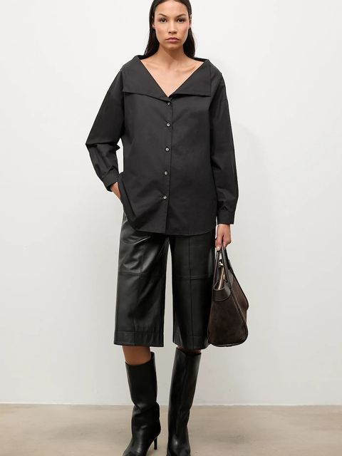 Answear.LAB koszula bawełniana damska kolor czarny regular z kołnierzykiem klasycznym - zdjęcie produktu nr 1