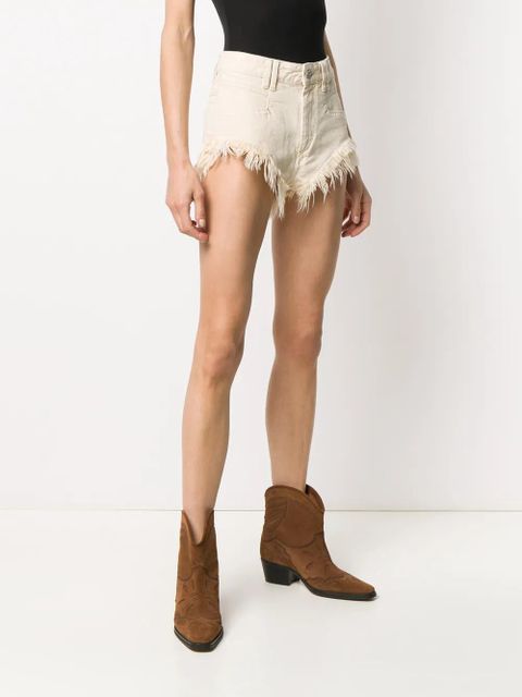 ISABEL MARANT Eneida fringed denim shorts - Neutrals