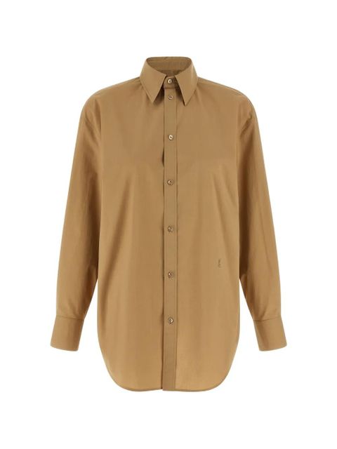 Saint Laurent embroidered-logo poplin shirt - Brown - zdjęcie produktu nr 1