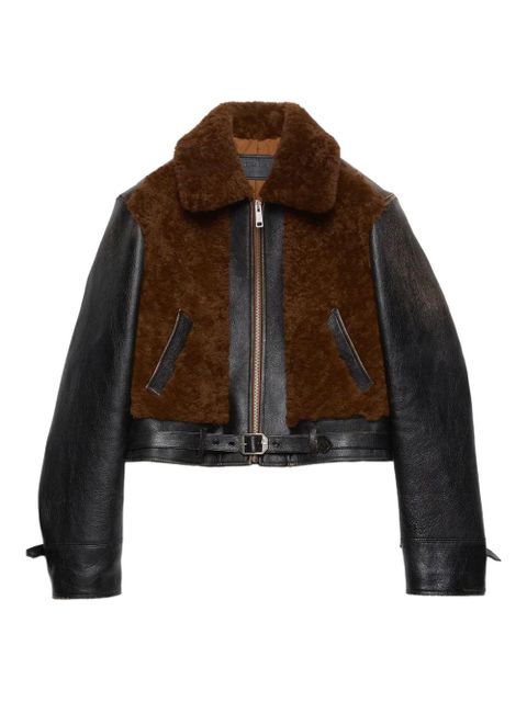 Prada shearling-panelled leather jacket - Black - zdjęcie produktu nr 1